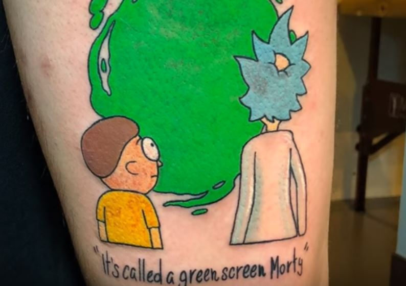 Rick and Morty Green Screen tattoo
