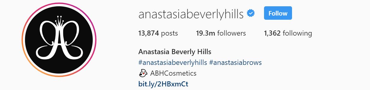 Anastasia Beverly Hills - Most Popular Makeup Brand Instagram Accounts with the Most Followers