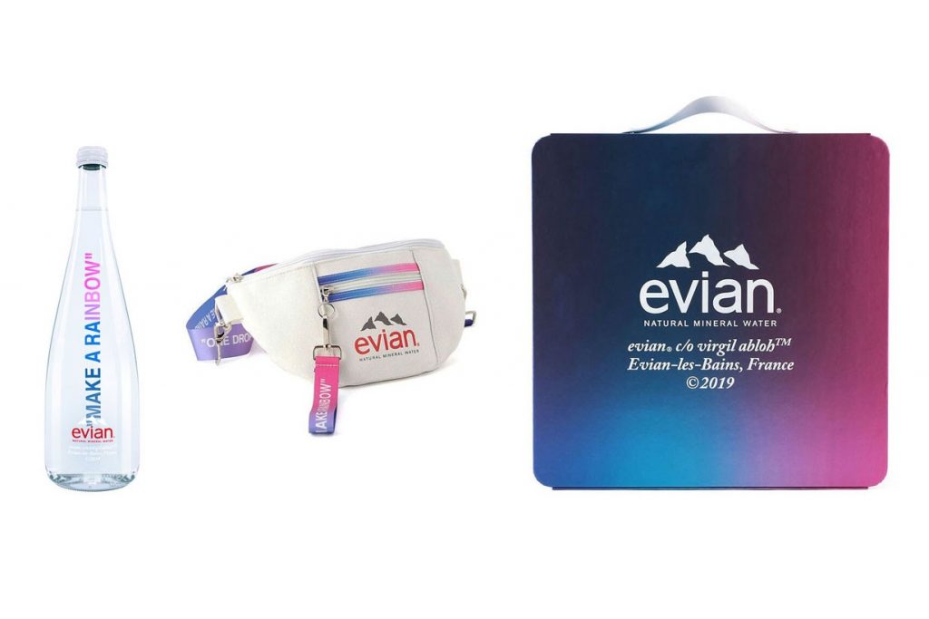 Virgil Abloh x Evian Limited Edition Shoulder Bag, Bottle, and Box
