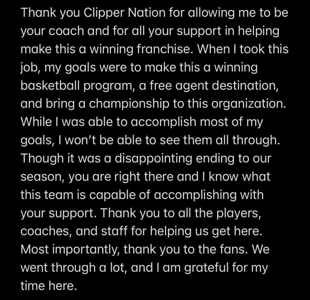 Doc Rivers Departure Statement