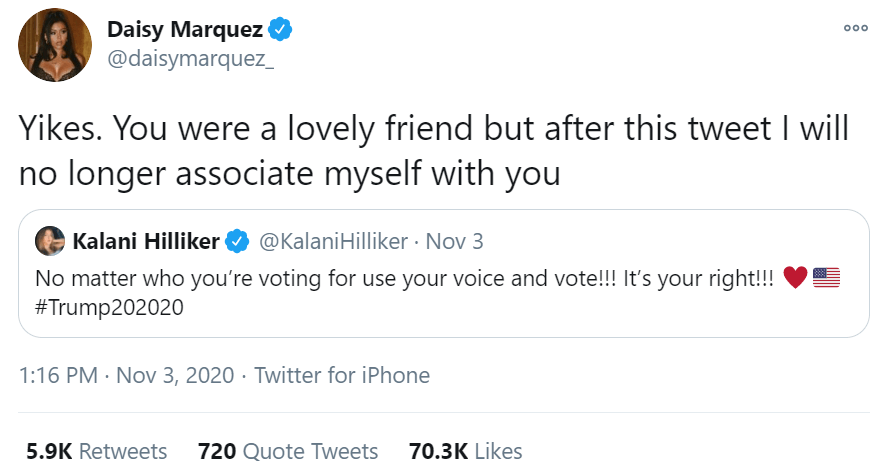 Daisy Marquez Unfriends Kalani Hilliker