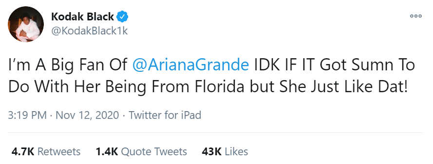 Kodak Black Shoots Shot at Ariana Grande
