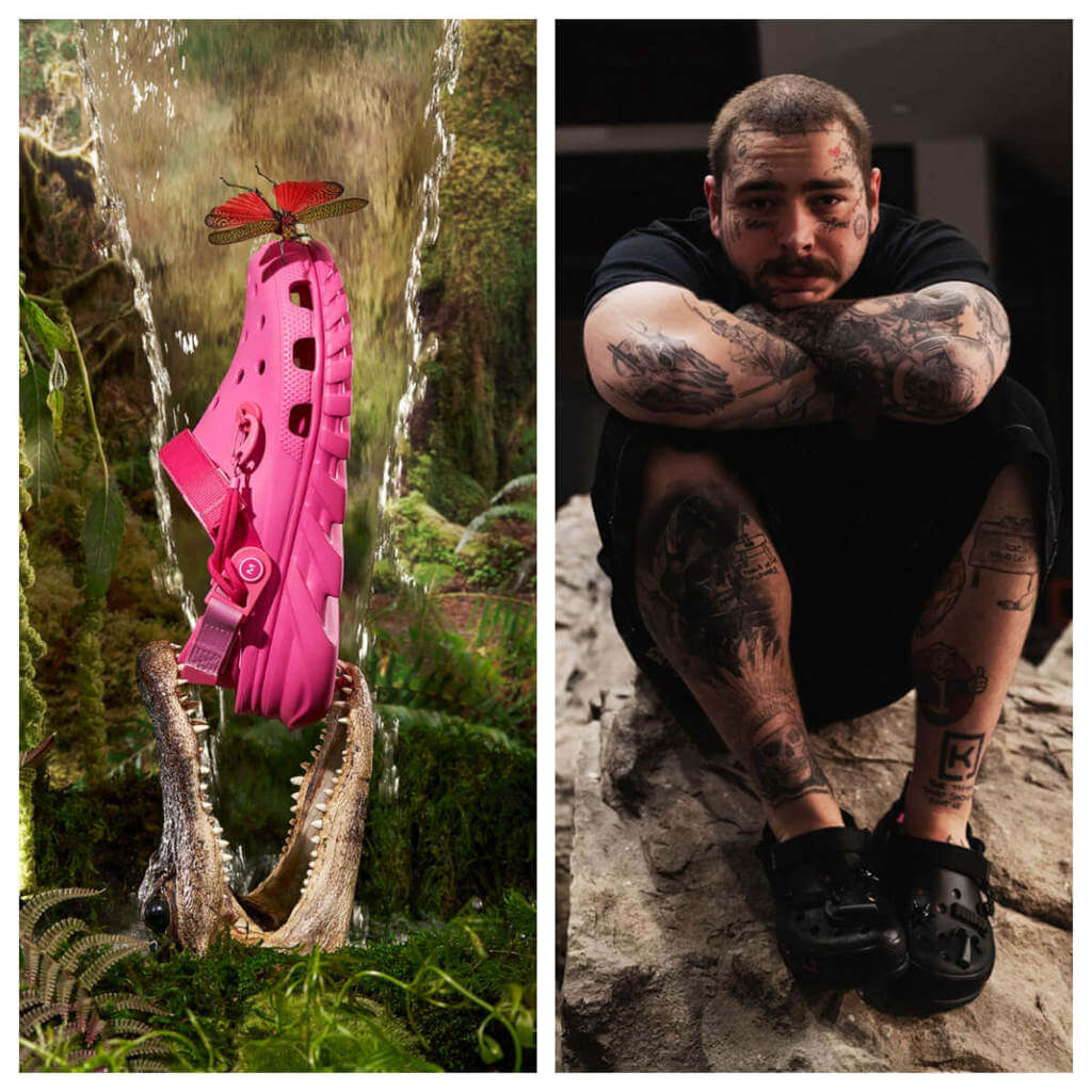 pink and black post malone crocs