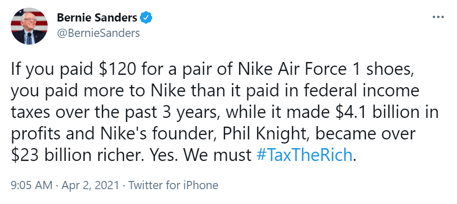 Bernie Sanders Nike Federal Taxes