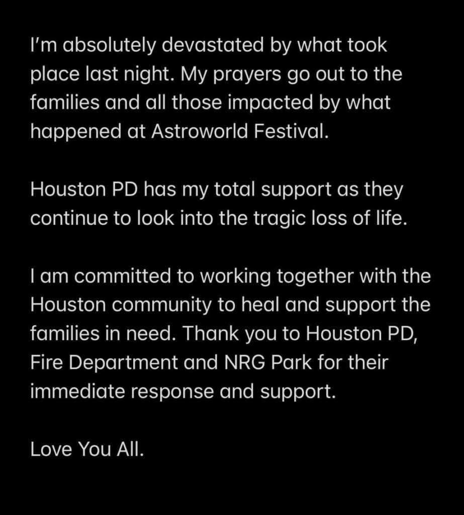 Travis Scott Astroworld Festival statement