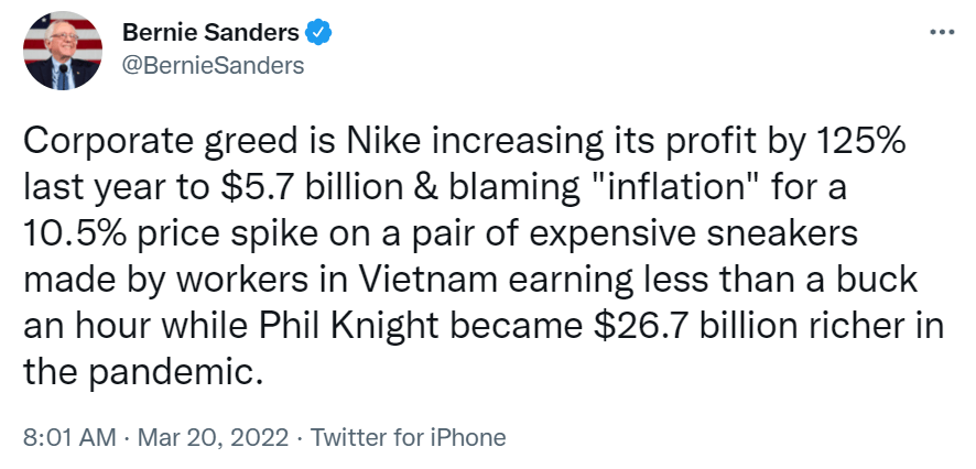 Bernie Sanders criticizes Nike