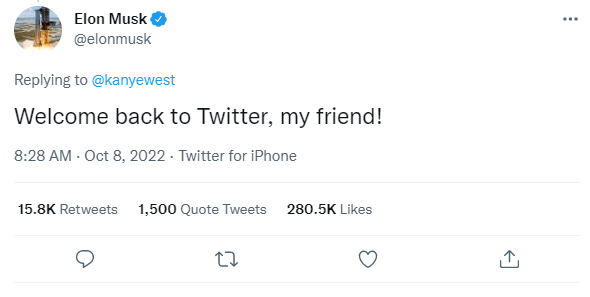 Elon Musk Welcomes Kanye Twitter