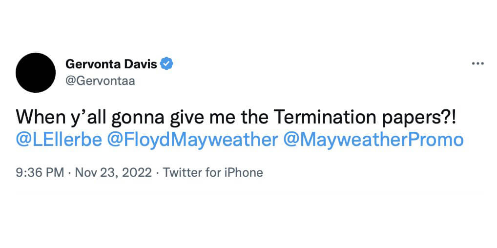 Gervonta Davis Mayweather Promotions Termination